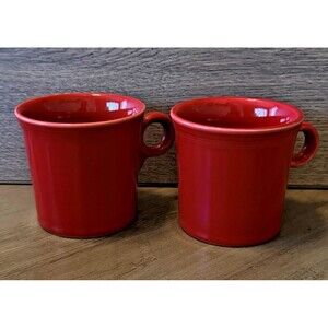 Fiesta Red Coffee Cup Mug Set of 2 Homer Laughlin HLC Classic O Ring Handle USA